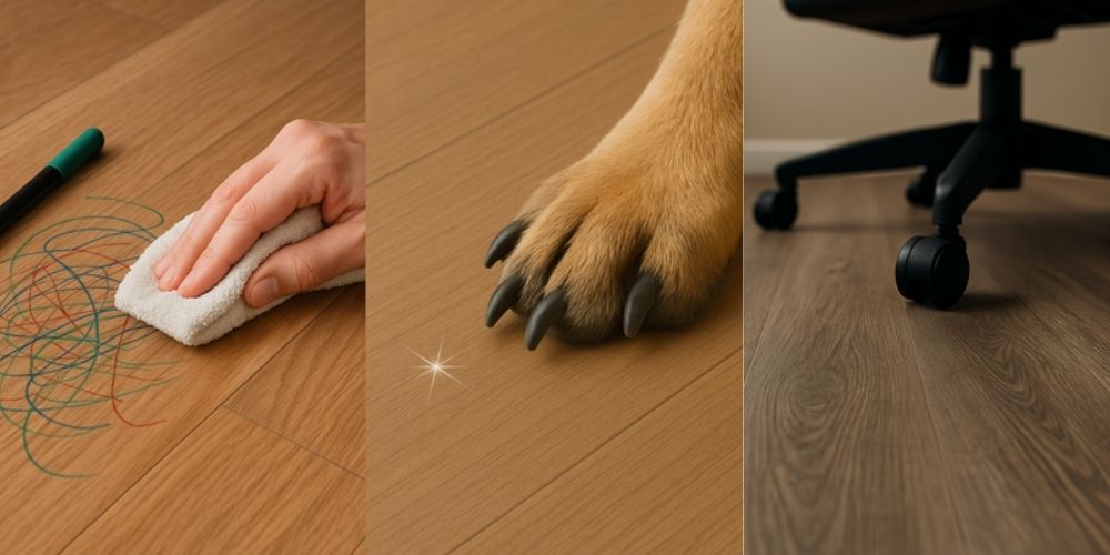 Econfloor SPC padlóburkolat könnyen tisztítható és karcálló felülete, gyerek- és állatbarát padló.